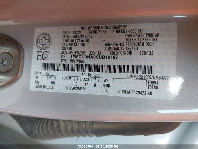 1FMCU9NA0SUB10187 Ford Escape St-line Select