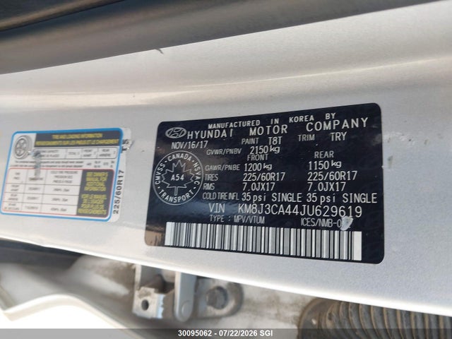 2018 Hyundai Tucson Limited/sport And Eco/se მანქანა იყიდება აუქციონზე, vin: KM8J3CA44JU629619, აუქციონის ნომერი: 30095062