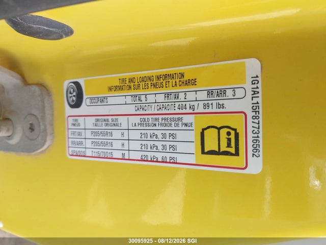 Продаж на аукціоні авто 2007 Chevrolet Cobalt Lt, vin: 1G1AL15F877316562, номер лоту: 30095925