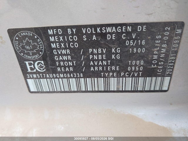 Aukcja sprzedaży 2016 Volkswagen Gti S/se/autobahn, vin: 3VW5T7AU9GM064338, numer aukcji: 30095927