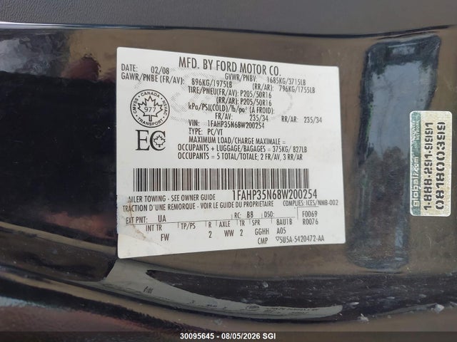 Aukcja sprzedaży 2008 Ford Focus Se/sel/ses, vin: 1FAHP35N68W200254, numer aukcji: 30095645