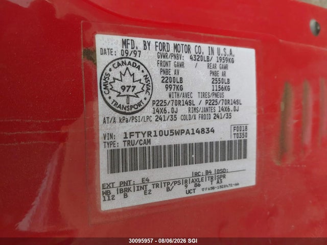 Aukcja sprzedaży 1998 Ford Ranger, vin: 1FTYR10U5WPA14834, numer aukcji: 30095957