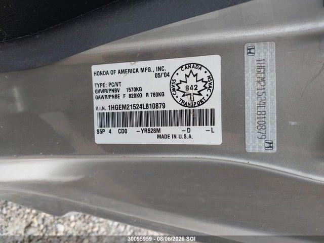 Aukcja sprzedaży 2004 Honda Civic Lx, vin: 1HGEM21524L810879, numer aukcji: 30095959