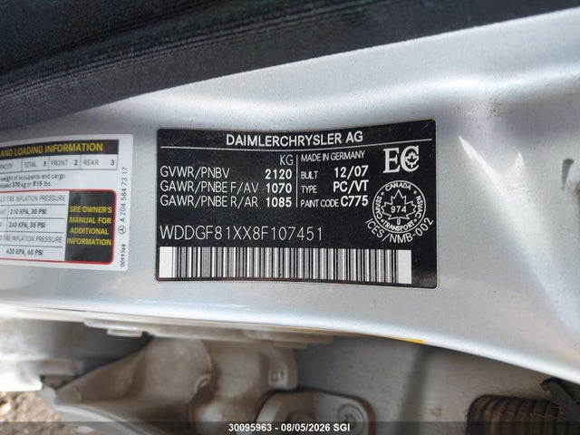 2008 Mercedes-benz C 300 4matic მანქანა იყიდება აუქციონზე, vin: WDDGF81XX8F107451, აუქციონის ნომერი: 30095963