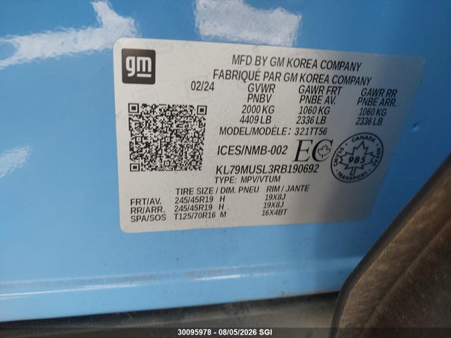 Продажа на аукционе авто 2024 Chevrolet Trailblazer Rs, vin: KL79MUSL3RB190692, номер лота: 30095978
