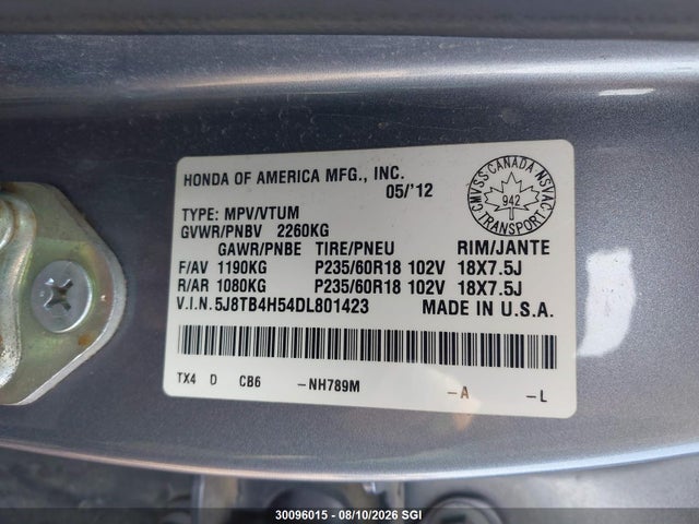 Aukcja sprzedaży 2013 Acura Rdx Technology, vin: 5J8TB4H54DL801423, numer aukcji: 30096015