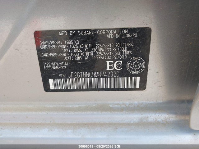 Продаж на аукціоні авто 2021 Subaru Crosstrek Limited, vin: JF2GTHNC9M8242320, номер лоту: 30096019