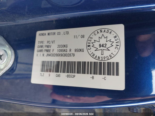 2009 Acura Tsx მანქანა იყიდება აუქციონზე, vin: JH4CU266X9C802879, აუქციონის ნომერი: 30096020