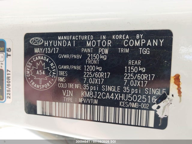 Продажа на аукционе авто 2017 Hyundai Tucson Se, vin: KM8J2CA4XHU502516, номер лота: 30094641