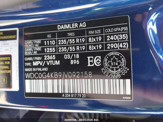 Продажа на аукционе авто 2018 Mercedes-benz Glc 300 4matic, vin: WDC0G4KB9JV092158, номер лота: 30096056