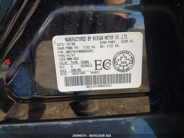Aukcja sprzedaży 2009 Infiniti G37, vin: JNKCV61F89M354051, numer aukcji: 30096070