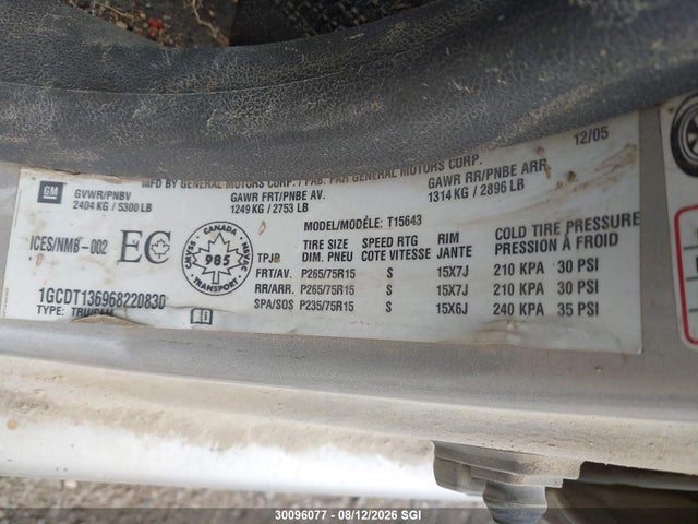 2006 Chevrolet Colorado მანქანა იყიდება აუქციონზე, vin: 1GCDT136968220830, აუქციონის ნომერი: 30096077