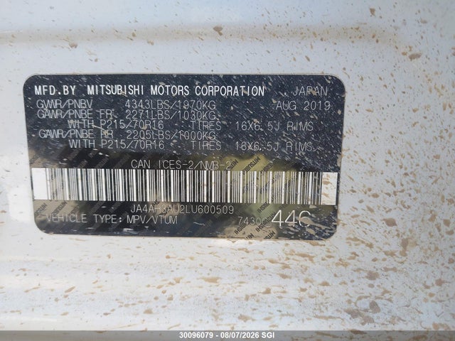 Продаж на аукціоні авто 2020 Mitsubishi Rvr Se/es, vin: JA4AH3AU2LU600509, номер лоту: 30096079