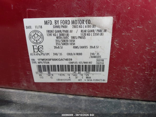 Продаж на аукціоні авто 2019 Ford Explorer Limited, vin: 1FM5K8F88KGA74039, номер лоту: 30096089
