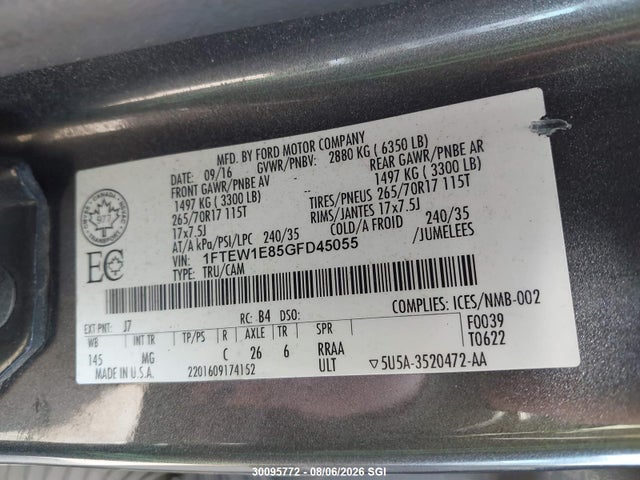 Ford F150 Supercrew 2016 1FTEW1E85GFD45055 Image 9