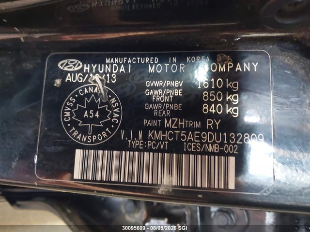 2013 Hyundai Accent Gls/gs მანქანა იყიდება აუქციონზე, vin: KMHCT5AE9DU132809, აუქციონის ნომერი: 30095609