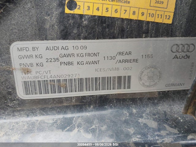 Продажа на аукционе авто 2010 Audi A4 Premium, vin: WAUBFCFL4AN029271, номер лота: 30094455