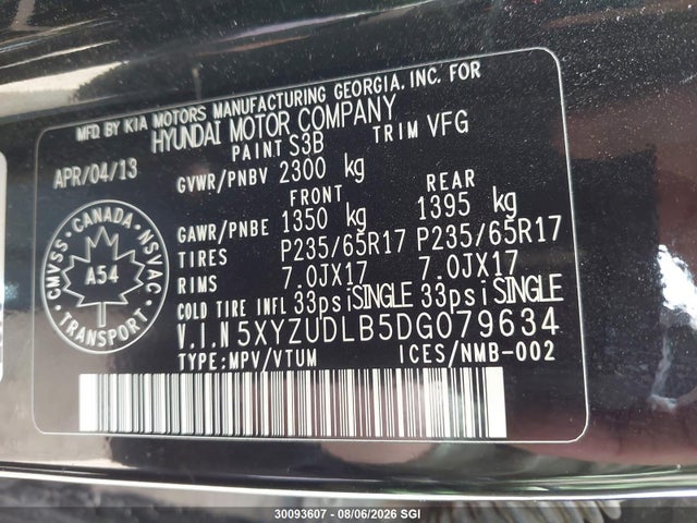 Aukcja sprzedaży 2013 Hyundai Santa Fe Sport, vin: 5XYZUDLB5DG079634, numer aukcji: 30093607