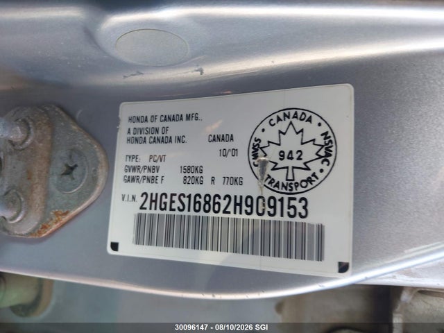 Продажа на аукционе авто 2002 Honda Civic Lx, vin: 2HGES16862H909153, номер лота: 30096147