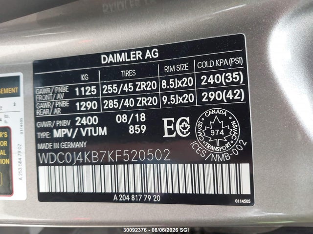 30092376 :رقم المزاد ، WDC0J4KB7KF520502 vin ، 2019 Mercedes-benz Glc Coupe 300 4matic مزاد بيع