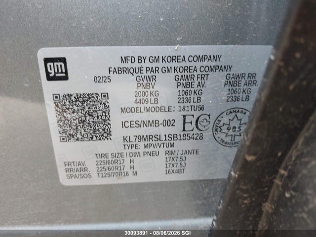 2025 Chevrolet Trailblazer Lt მანქანა იყიდება აუქციონზე, vin: KL79MRSL1SB185428, აუქციონის ნომერი: 30093891