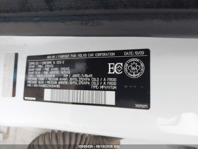 30095456 :رقم المزاد ، YV4982CZ1A1544165 vin ، 2010 Volvo Xc90 3.2/3.2 Luxury/3.2 R-design مزاد بيع