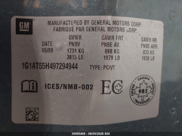 Продажа на аукционе авто 2009 Chevrolet Cobalt Lt, vin: 1G1AT55H497294944, номер лота: 30095409