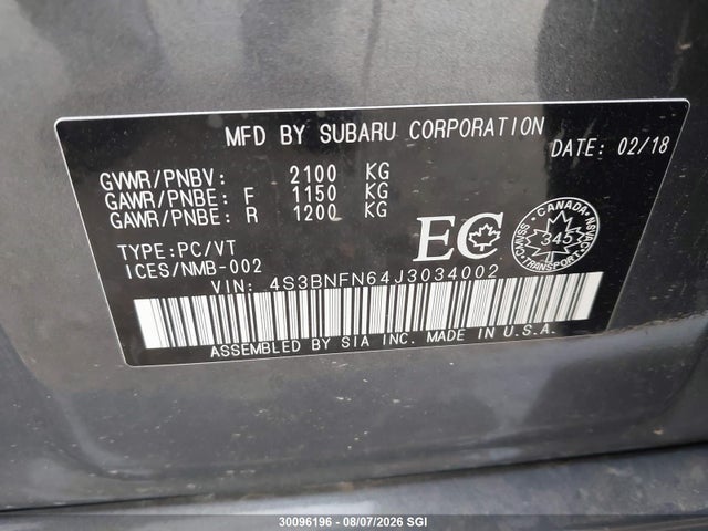 Aukcja sprzedaży 2018 Subaru Legacy 3.6r Limited, vin: 4S3BNFN64J3034002, numer aukcji: 30096196
