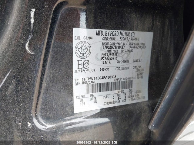 Aukcja sprzedaży 2004 Ford F150 Supercrew, vin: 1FTPW14504FA30336, numer aukcji: 30096202