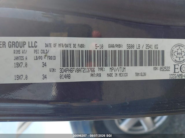Продажа на аукционе авто 2010 Dodge Journey R/t, vin: 3D4PH6FV8AT213766, номер лота: 30096207