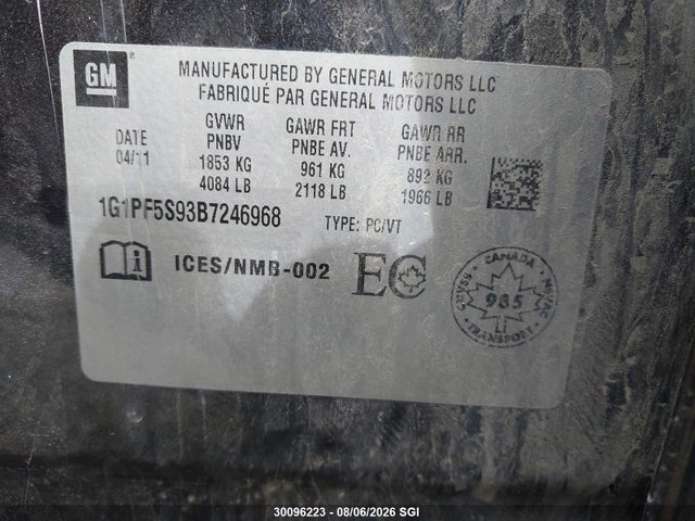 Продаж на аукціоні авто 2011 Chevrolet Cruze Lt, vin: 1G1PF5S93B7246968, номер лоту: 30096223