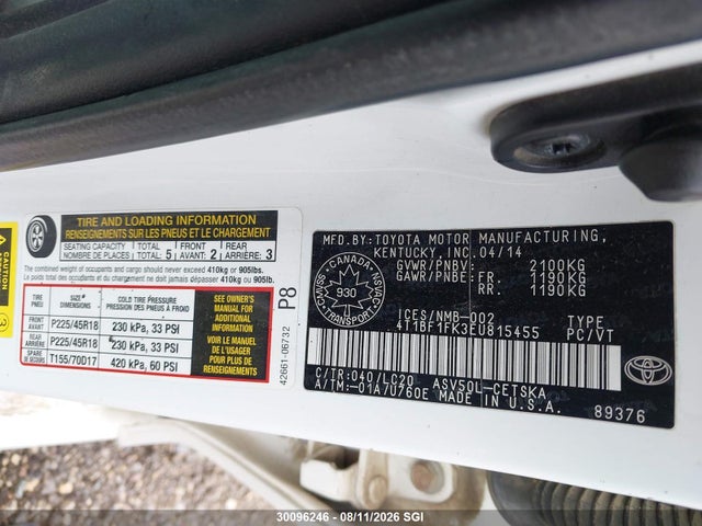 Aukcja sprzedaży 2014 Toyota Camry L/se/le/xle, vin: 4T1BF1FK3EU815455, numer aukcji: 30096246