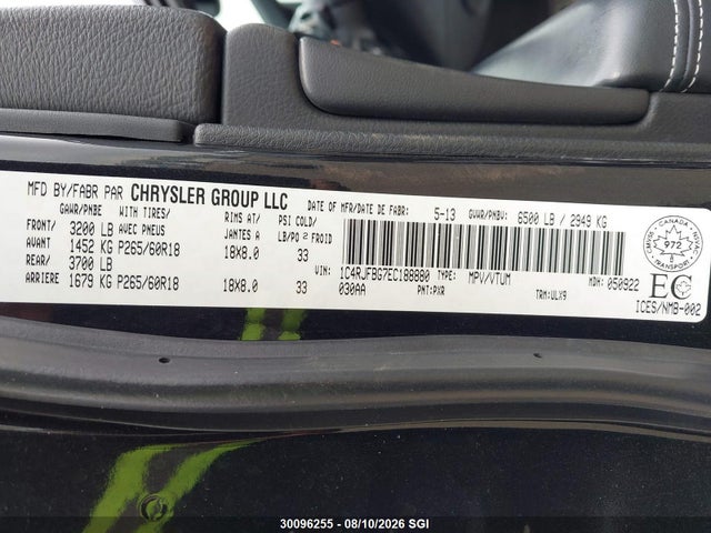 Продажа на аукционе авто 2014 Jeep Grand Cherokee Limited, vin: 1C4RJFBG7EC188880, номер лота: 30096255