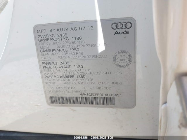 Aukcja sprzedaży 2013 Audi Q5 Premium, vin: WA1CFCFP9DA003491, numer aukcji: 30096256