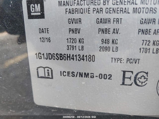 Aukcja sprzedaży 2017 Chevrolet Sonic Lt, vin: 1G1JD6SB6H4134180, numer aukcji: 30096258