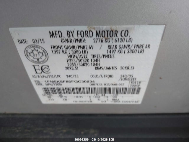 Продаж на аукціоні авто 2015 Ford Explorer Limited, vin: 1FM5K8F86FGC30634, номер лоту: 30096259