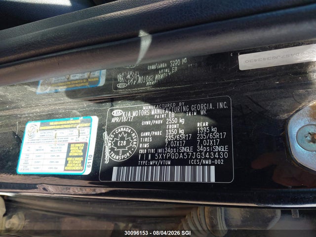 Продажа на аукционе авто 2018 Kia Sorento Lx/l, vin: 5XYPGDA57JG343430, номер лота: 30096153