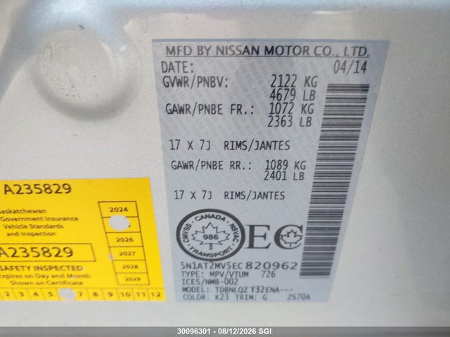 Aukcja sprzedaży 2014 Nissan Rogue S/sl/sv, vin: 5N1AT2MV5EC820962, numer aukcji: 30096301