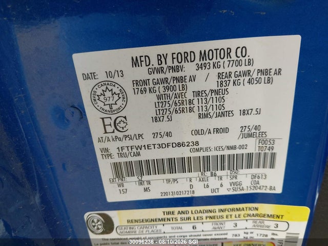 Продаж на аукціоні авто 2013 Ford F150 Supercrew, vin: 1FTFW1ET3DFD86238, номер лоту: 30096236