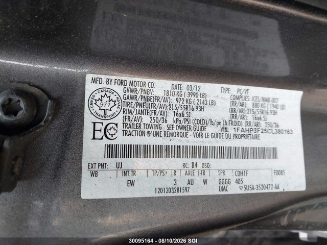 Продажа на аукционе авто 2012 Ford Focus Se, vin: 1FAHP3F25CL380163, номер лота: 30095164
