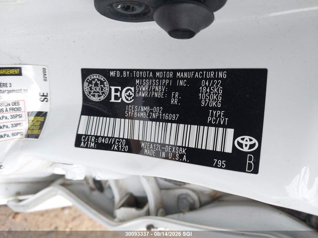 Toyota COROLLA SE 2022 5YFB4MBE2NP116097 Image 9