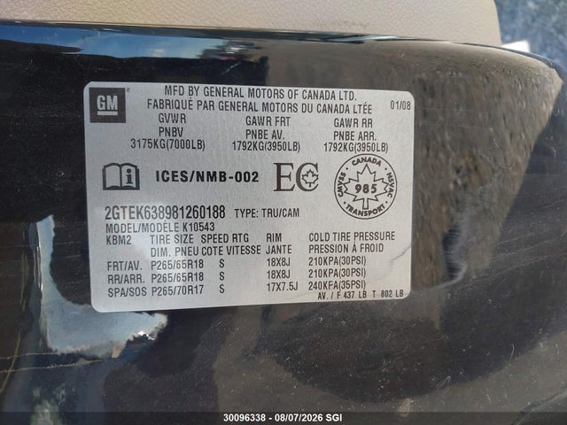 Aukcja sprzedaży 2008 Gmc New Sierra K1500 Denali, vin: 2GTEK638981260188, numer aukcji: 30096338