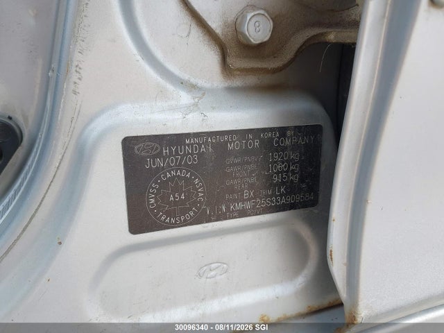 30096340 :رقم المزاد ، KMHWF25S33A909584 vin ، 2003 Hyundai Sonata Gl مزاد بيع
