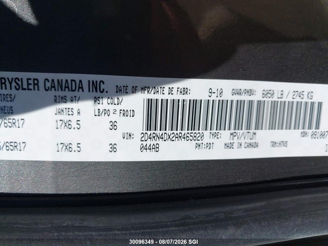 30096349 :رقم المزاد ، 2D4RN4DX2AR465820 vin ، 2010 Dodge Grand Caravan Se مزاد بيع
