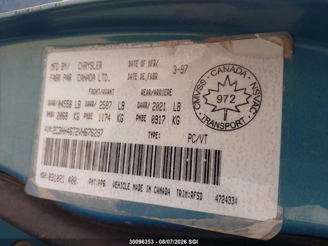 30096353 :رقم المزاد ، 2C3HH46T2VH676297 vin ، 1997 Chrysler Intrepid مزاد بيع