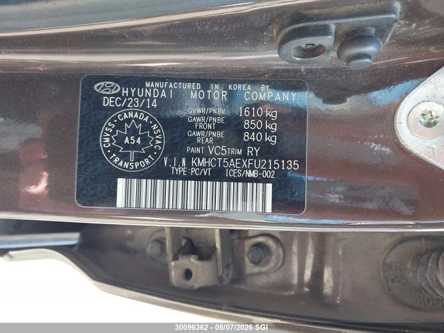2015 Hyundai Accent Gs მანქანა იყიდება აუქციონზე, vin: KMHCT5AEXFU215135, აუქციონის ნომერი: 30096362
