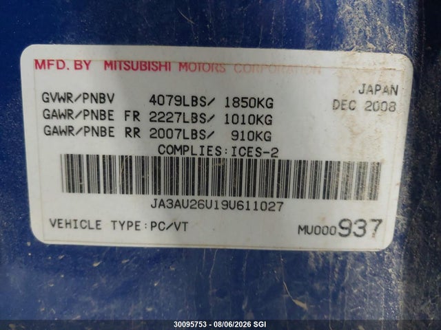 Продаж на аукціоні авто 2009 Mitsubishi Lancer Es/es Sport, vin: JA3AU26U19U611027, номер лоту: 30095753