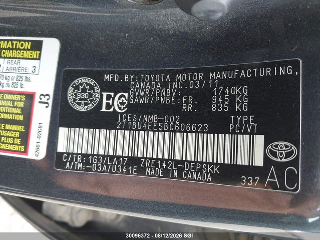 Aukcja sprzedaży 2011 Toyota Corolla S/le, vin: 2T1BU4EE5BC606623, numer aukcji: 30096372