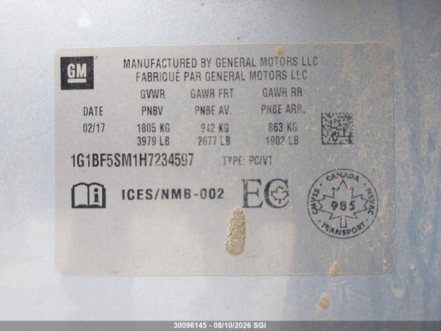 Продаж на аукціоні авто 2017 Chevrolet Cruze Premier, vin: 1G1BF5SM1H7234597, номер лоту: 30096145