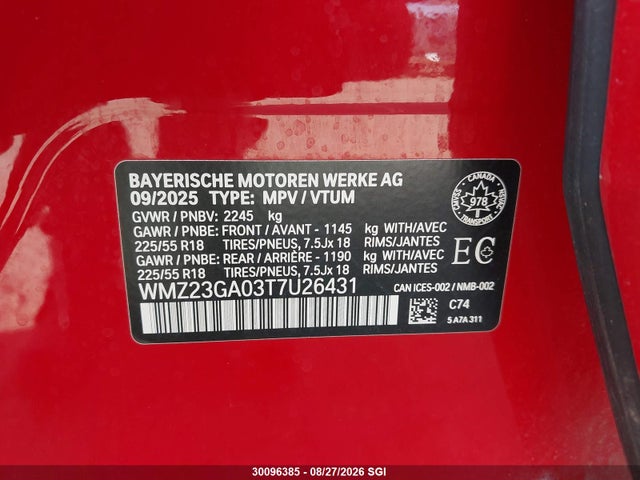 Продажа на аукционе авто 2026 Mini Countryman S All4, vin: WMZ23GA03T7U26431, номер лота: 30096385